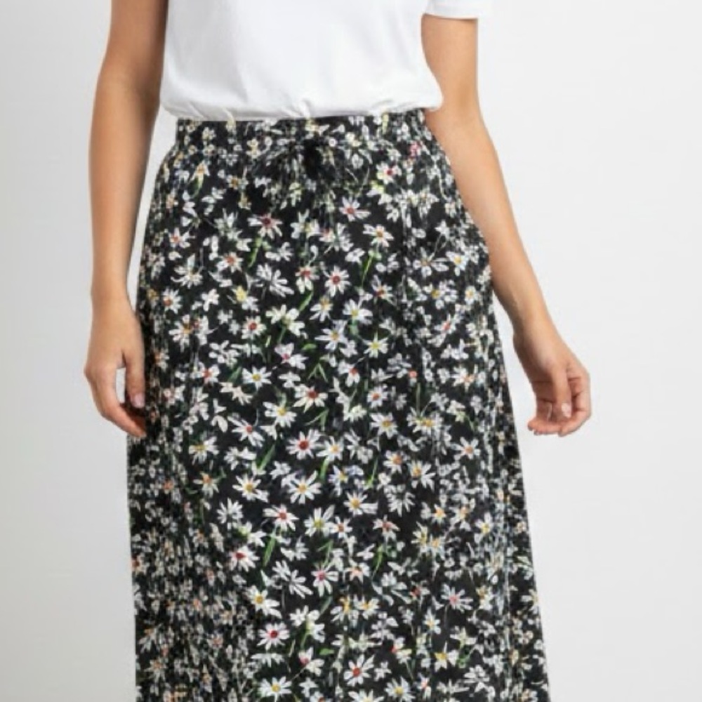 Vintage 80s Hunter Sportswear Black Daisy Floral Mini A Line Skirt 14